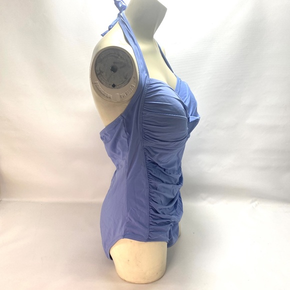 Liz Claiborne One Piece Swimsuit 16 Ruched Front Tie Neck Strap Light Padded - Picture 7 of 13